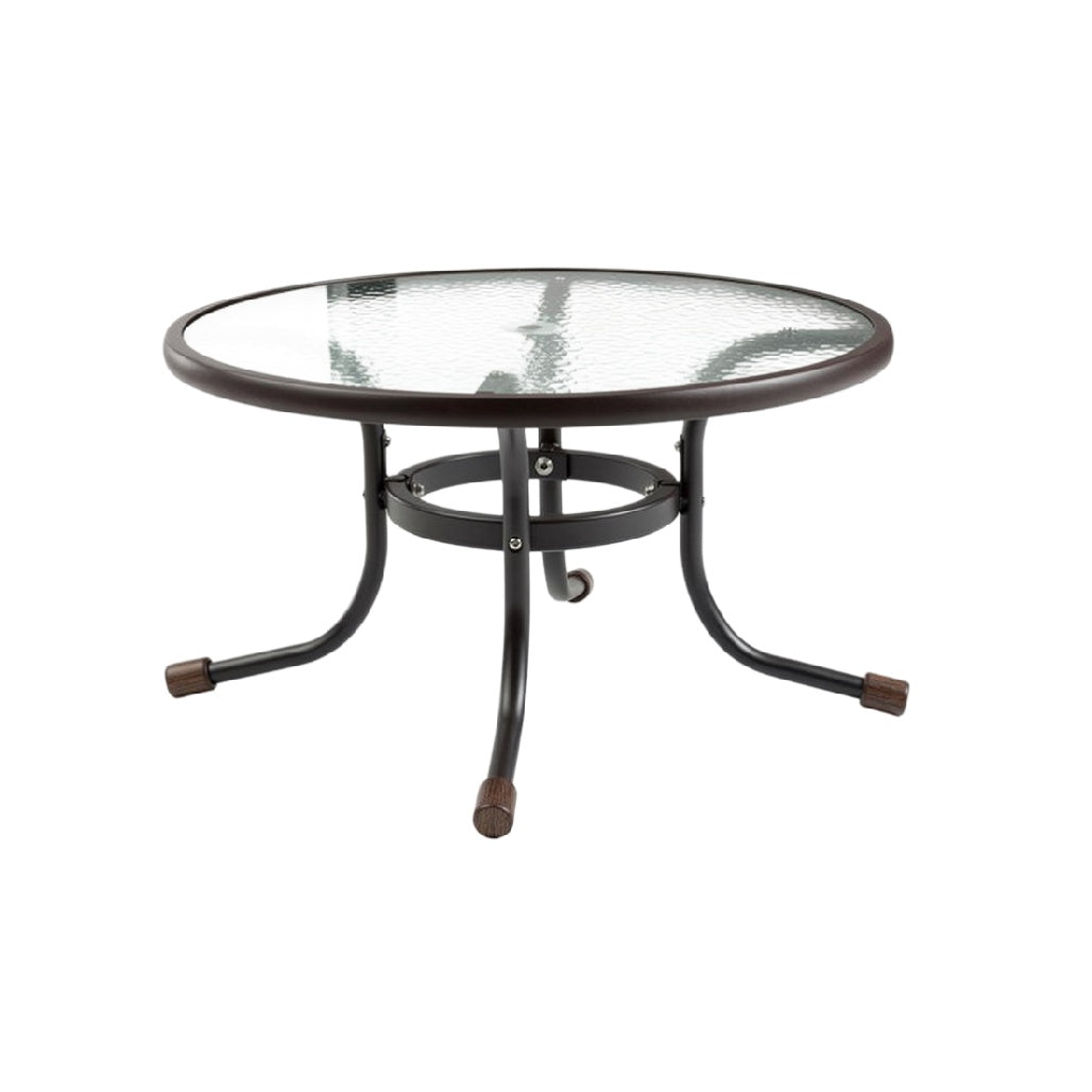 Round Glass-Top Patio Table with Metal Frame